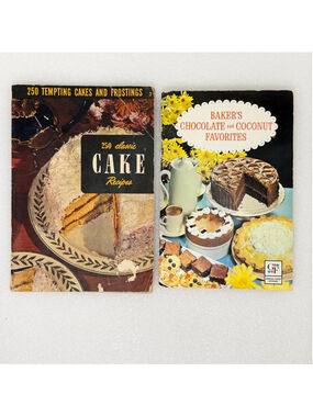 Vintage Dessert Cookbooks, Baker's Chocolate and Cake Recipes, Set of 2